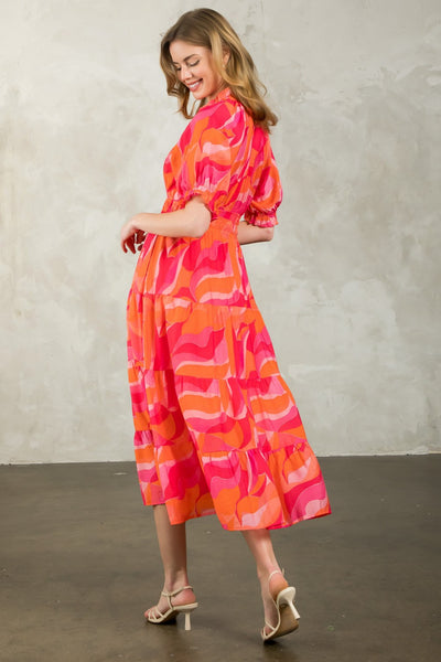 TWIRL WORTHY SMOCKED WAIST TIERED PRINT DRESS