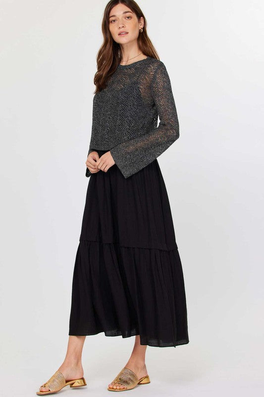 round neck long sleeve tiered midi dress ELEVATED EASE ROUND NECK LONG SLEEVE SWEATER & TIERED MIDI DRESS SET