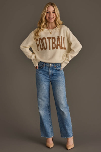 Panache Ivory Football sweater; 100% acyrlic. Cozy, long sleeve, and soft. 
