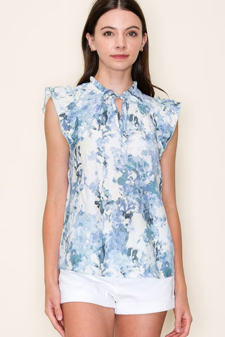 EFFORTLESS ELEGANCE RUFFLE SLEEVE FLORAL TOP