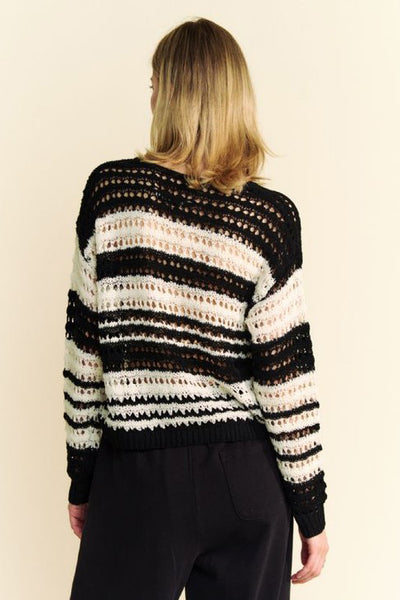 CROCHET LONG SLEEVE LOOSE WEAVE PULLOVER SWEATER