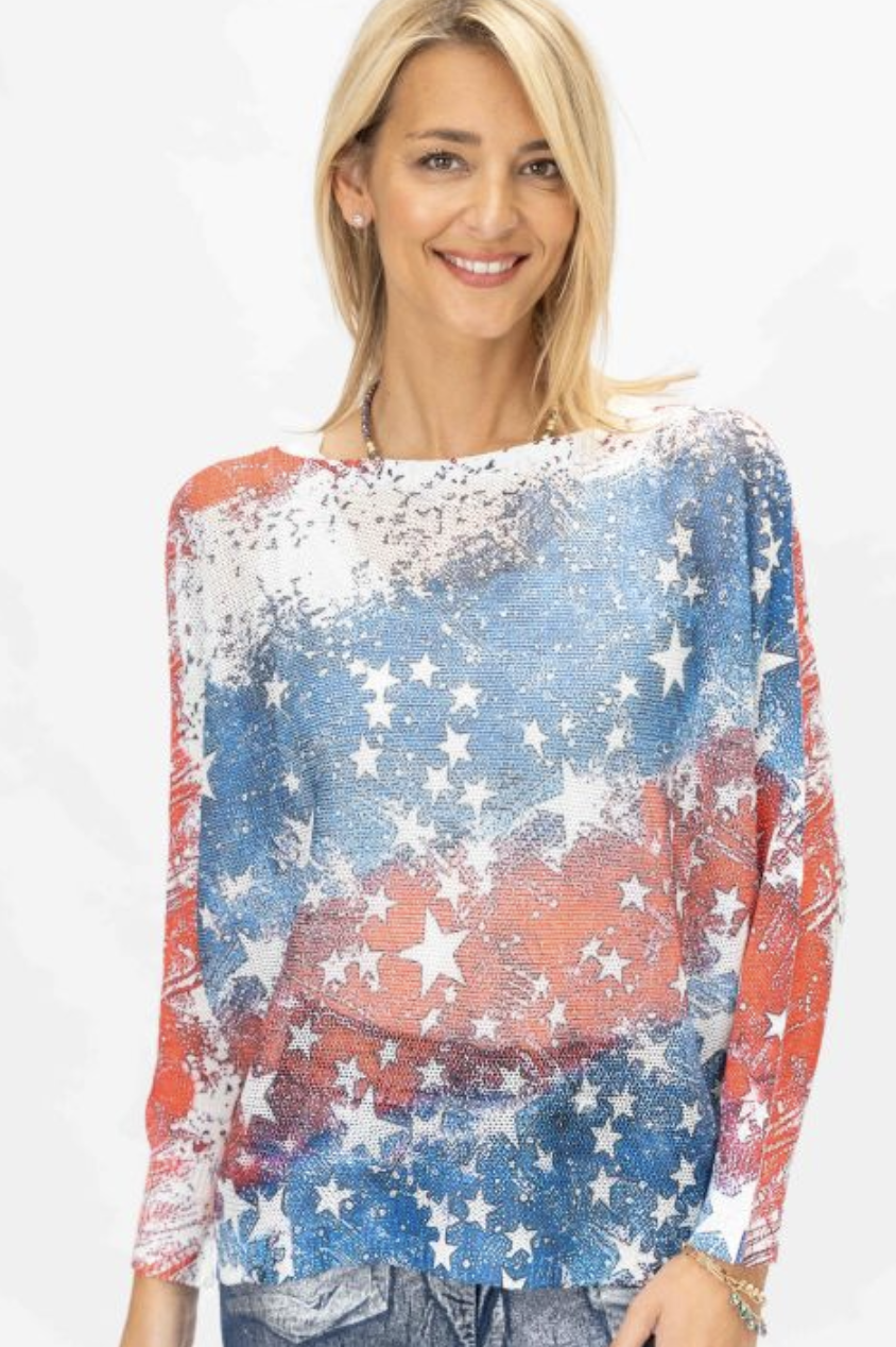 AMERICAN FLAG BATWING LIGHTWEIGHT KNIT SWEATER TOP