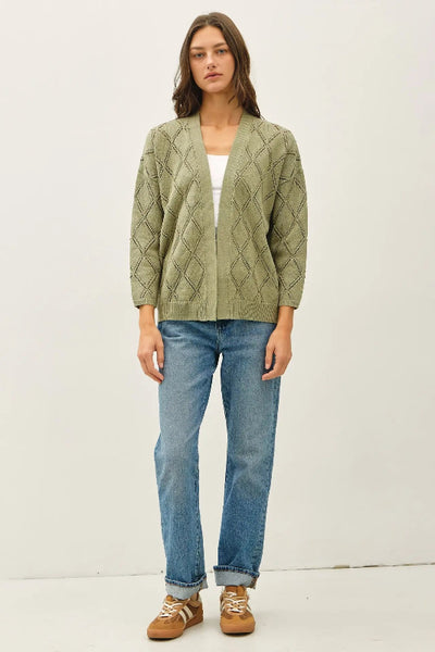 pointelle cardigan, open front cardigan women, crochet knit cardigan, diamond knit cardigan, cotton cardigan, drop shoulder cardigan, 3/4 sleeve cardigan, lightweight cardigan, women's cover up cardigan, loungewear cardigan, Be Cool cardigan