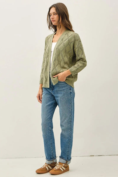 pointelle cardigan, open front cardigan women, crochet knit cardigan, diamond knit cardigan, cotton cardigan, drop shoulder cardigan, 3/4 sleeve cardigan, lightweight cardigan, women's cover up cardigan, loungewear cardigan, Be Cool cardigan