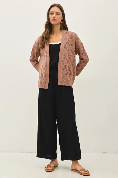 pointelle cardigan, open front cardigan women, crochet knit cardigan, diamond knit cardigan, cotton cardigan, drop shoulder cardigan, 3/4 sleeve cardigan, lightweight cardigan, women's cover up cardigan, loungewear cardigan, Be Cool cardigan
