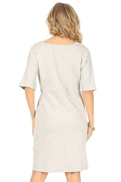 SOLID PONTE 3/4 SLEEVE SQUARE NECK SHIFT DRESS