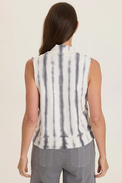 Back view of Isolde crepe knit sleeveless tank showing vertical stripe pattern.