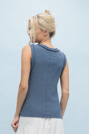STRIPED RAW EDGE DETAILED KNIT TANK TOP