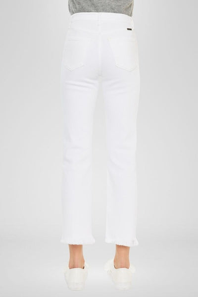 HIGH RISE SKINNY STRAIGHT WHITE DENIM W/FRAY HEM