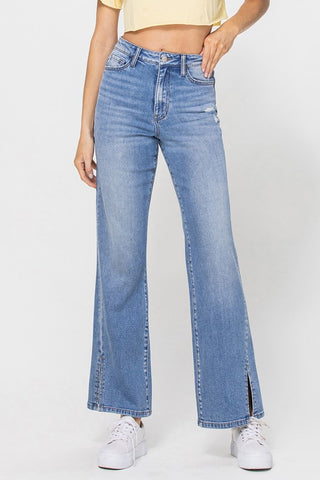 CENTERED VINTAGE HIGH RISE FLARE JEAN W/SIDE SLIT