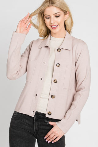 SOFT SOLID COLLARED BUTTON DOWN KNIT JACKET