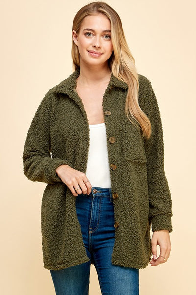 SUPER SOFT SOLID BOUCLE BUTTON DOWN COAT