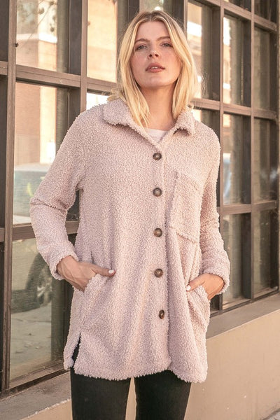 SUPER SOFT SOLID BOUCLE BUTTON DOWN COAT