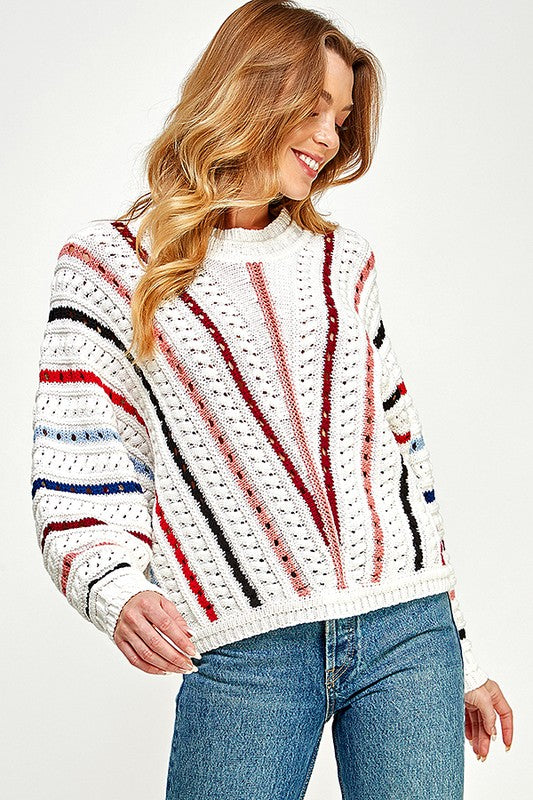 COLORFUL STRIPE TEXTURED SWEATER TOP