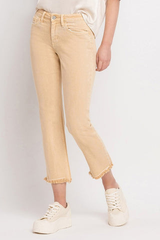 MID RISE COMFORT STRETCH COLORED CROP STRAIGHT W/FRAY HEM