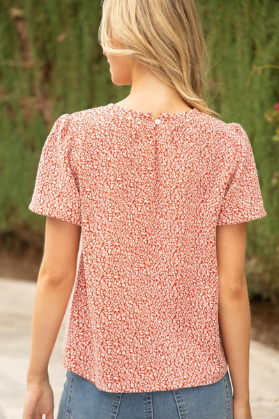 DITSY FLORAL PRINT PUFF SLEEVE KNIT TOP