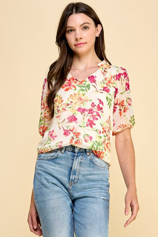 ADORABLE FLORAL TOP WITH V-NECK LINE