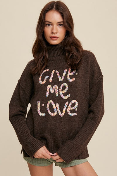 GIVE ME LOVE STITCHED TURTLENECK SWEATER