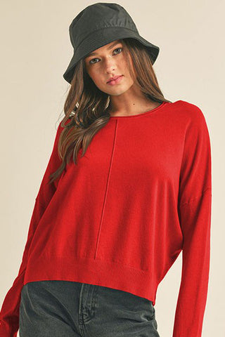 SOFT SOLID KNIT SWEATER W/CENTER SEAM DETAIL