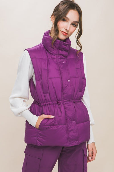 COZY ZIP UP QUILTED WAIST TOGGLE MIDI PUFFER VEST