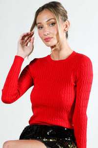 SOLID LIGHTWEIGHT CABLE KNIT SWEATER TOP