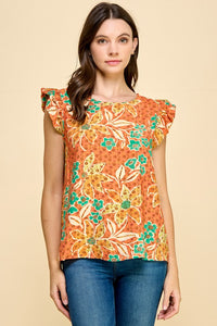 BOLD RETRO FLORAL MINI SLEEVED TOP