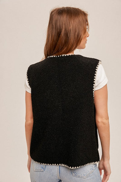 FLEECE LINED BUTTONED STITCH DETAILED VEST