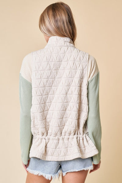 SOLID QUILTED SOFT KNIT VEST W/DRAWSTRING WAIST