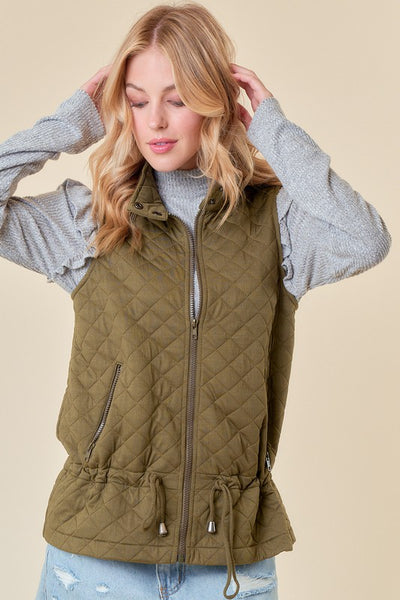 SOLID QUILTED SOFT KNIT VEST W/DRAWSTRING WAIST