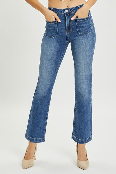 HIGH RISE PATCH POCKET STRAIGHT JEANS