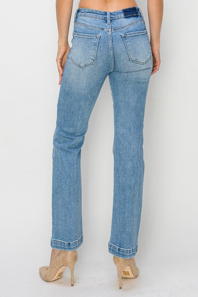 HIGH RISE PATCH POCKET STRAIGHT JEANS