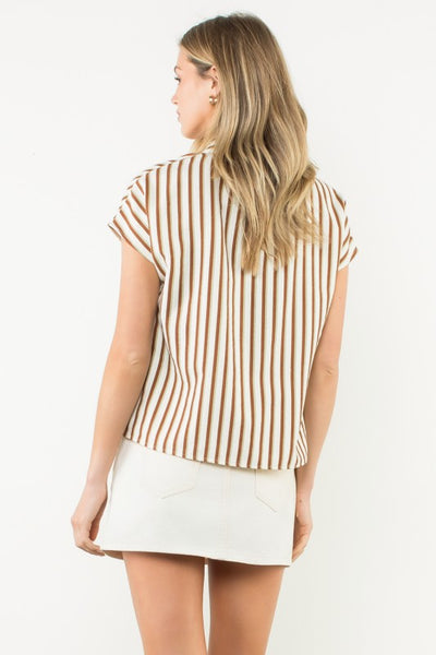 TRANSITIONAL AND ELEGANT SHORT SLEEVE STRIPED V-NECK TOP