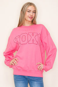 SOFT XOXO PRINT KNIT GRAPHIC SWEATSHIRT