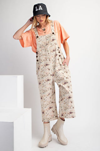 SWEET PASTEL FLORAL PRINT WASHED TWILL OVERALLS