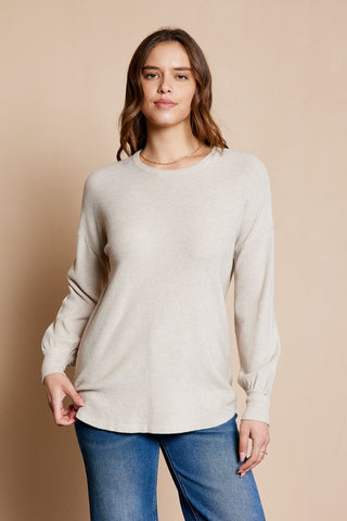 SOFT THERMAL KNIT PULLOVER CURVED HEM TOP