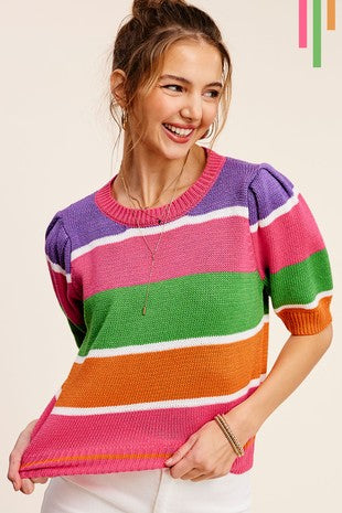 MULTICOLOR STRIPED CROPPED SWEATER TOP