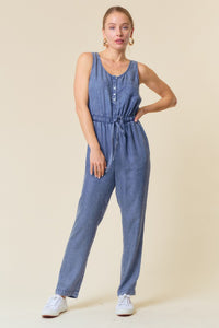 SOFT TENCEL DENIM SS DRAWSTRING JUMPSUIT