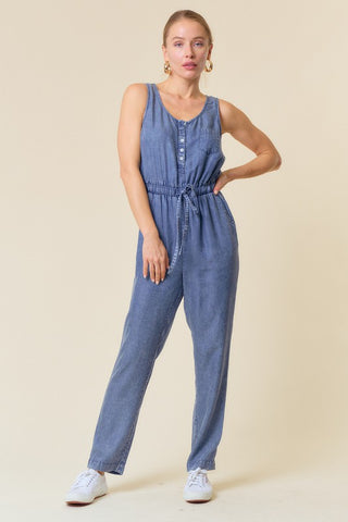 SOFT TENCEL DENIM SS DRAWSTRING JUMPSUIT
