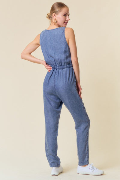 SOFT TENCEL DENIM SS DRAWSTRING JUMPSUIT