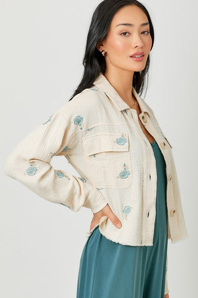 CUTE DOUBLE GAUZE FLORAL EMBROIDERED JACKET