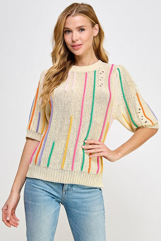 LIGHTWEIGHT COLORFUL STRIPE DETAILED SWEATER TOP