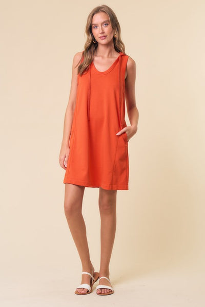 SOLID SLEEVELESS HOODIE DRESS/COVER-UP W/SIDE POCKETS