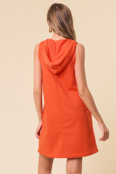 SOLID SLEEVELESS HOODIE DRESS/COVER-UP W/SIDE POCKETS