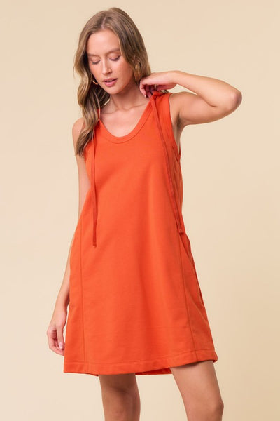 SOLID SLEEVELESS HOODIE DRESS/COVER-UP W/SIDE POCKETS