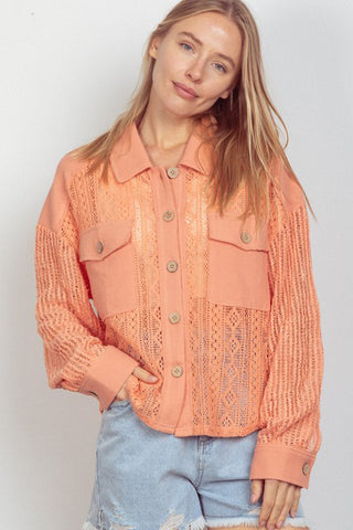 SOLID RELAXED FIT LACE SHIRT JACKET