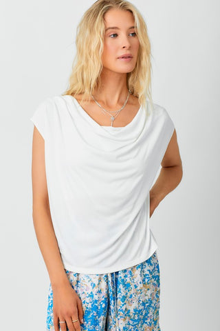 SOFT SOLID MODAL COWL NECK CAP SLEEVE TOP