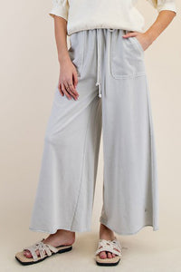 WASHED TERRY KNIT DRAWSTRING WIDE LEG SWEATPANTS