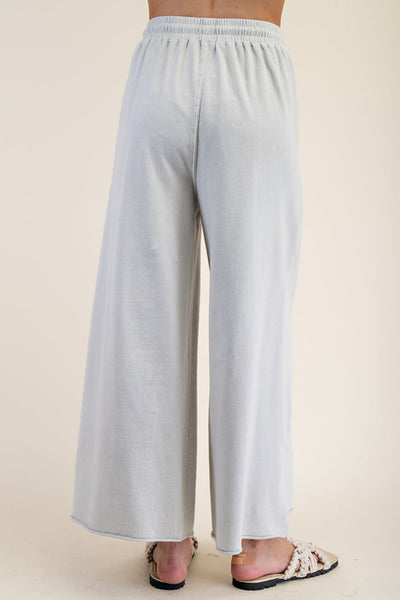 WASHED TERRY KNIT DRAWSTRING WIDE LEG SWEATPANTS