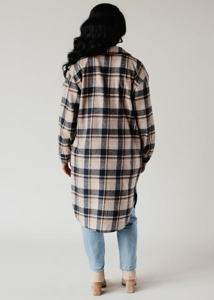 LONG PLAID HEAVY FLANNEL BUTTON DOWN SHACKET