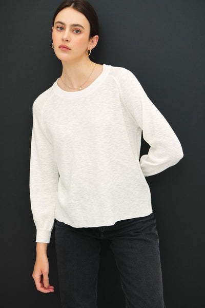 RAGLAN LONG SLEEVE PULLOVER SLUB YARN KNIT SWEATER